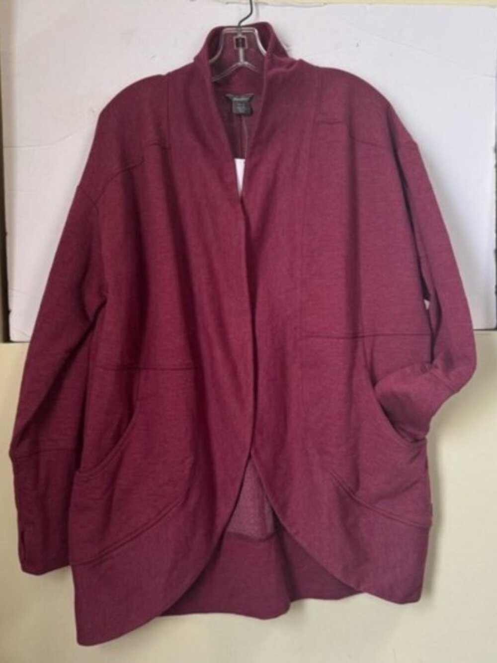 Eddie Bauer NEW Camp Cotton Fleece Wrap Pockets Cardigan Sweater Top Burgundy L - Picture 3 of 16